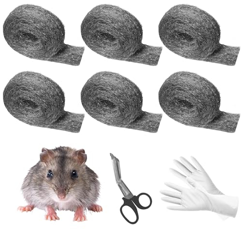 Cynrikah Steel Wool Mice Repellent, 5cm x 30m(6 * 5m) 0000 Rodent Guard Steel Wool Rodent Control Fill Fabric for Wall Cracks, Holes, Vents in Garden/Garage/House(4 rolls)