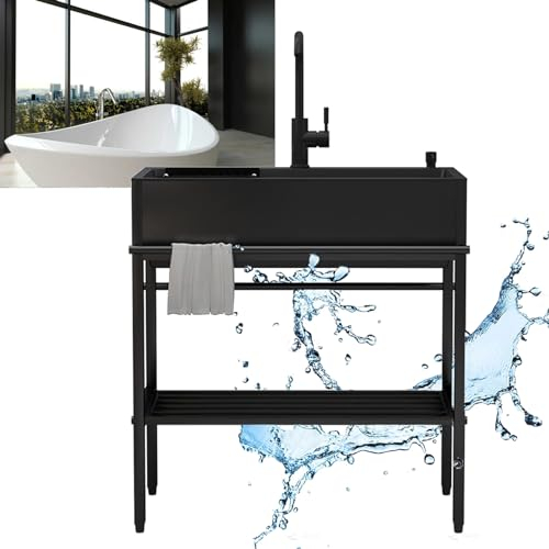 Spültisch Edelstahl Freistehendes Spülbecken Schwarz Küchenspüle Waschbecken Küche Ausgussbecken Mobiles Waschtisch Kitchen Sink Gastro Spüle mit Armatur Abfluss Spülenschrank für Außen Innen (Size :