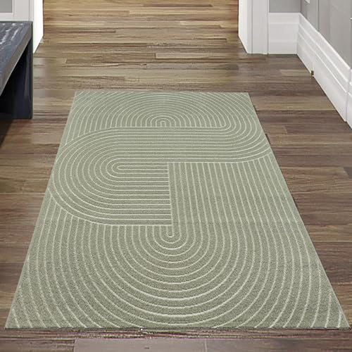 Teppich-Traum Outdoor Teppich Flur Läufer Korridor Balkon Hoch-Tief-Effekt Boho Style kurzflor Bogenmuster Uni grün, 80 x 150 cm