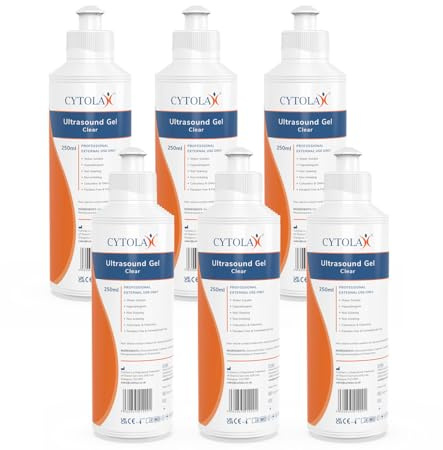 6 x 250 ml Cytolax ultraljudsgel, tjock klar | ledande hög viskositet klar överföringsgel | Doppler-maskin | allergivänlig icke-irriterande fläckfri, UKCA CE-certifierad