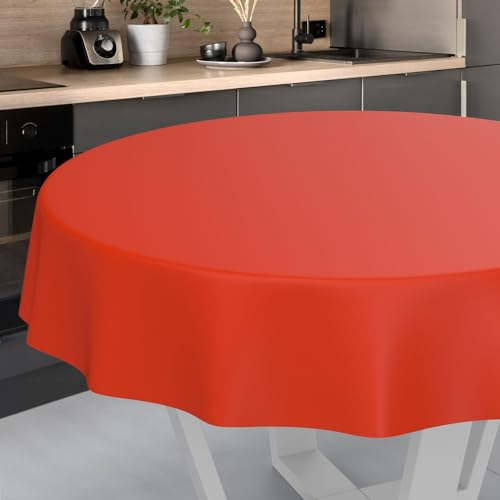 Wachstuch-Tischdecke Tischdecke abwaschbar Wachstuch Garten-Tischdecke Outdoor Indoor Rund 120cm Schnittkante Rot