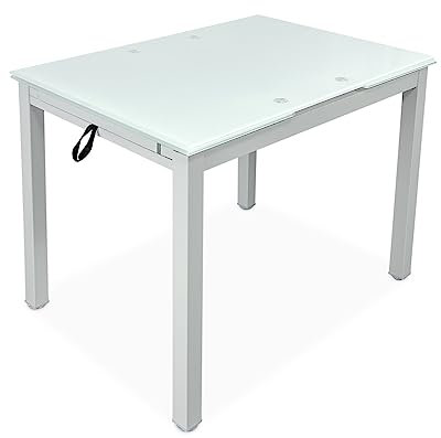 amuéblate online - Mesa Extensible de Cristal de Cocina o Comedor Acabada en Blanco Modelo Orion, Práctica y Funcional. Medidas: 100-170 cm (Largo) x 70 cm (Ancho) x 75 cm (Alto)