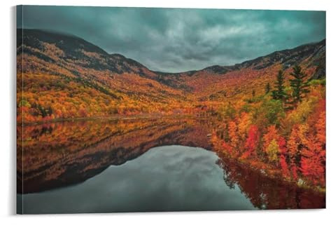 New England Foliage New Hampshire Basin Pond Fall Colors Reflection Poster Print for Teen Boys Room Wall Art Canvas Painting Print Poster for Room Aesthetics Canvas Wall Art Poster And Print 24x36inch