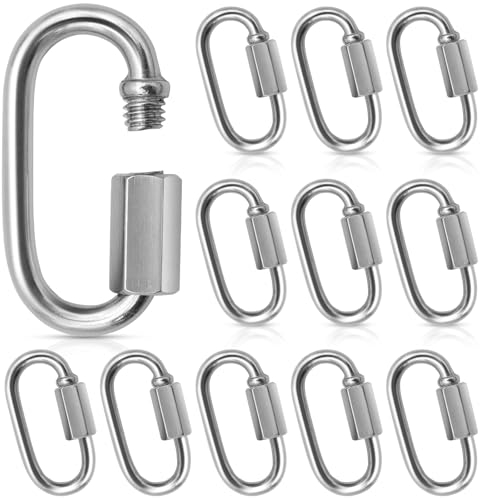 12 Stück M4 Edelstahl Schraubverbinder, Kettenglied Karabiner Haken, Schraubkarabiner für Schaukel, Aktivitäten im Freien, Camping, Angeln, Wandern, Reisen, 227kg Tragkraft