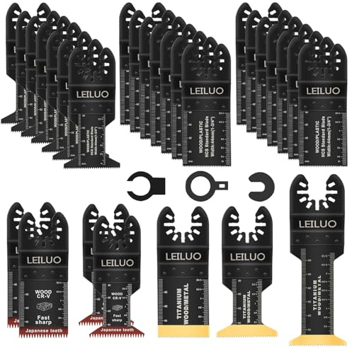 LEILUO 32 Pcs Titanium Multi Tool Blades Kits for Wood Nails Drywall Cutting Oscillating Tool Accessories with Storage Bag Compatible with DeWalt Makita Dremel and More
