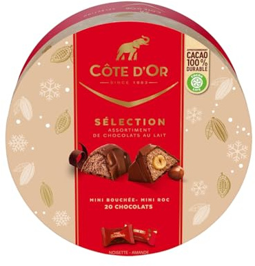 CÔTE D'OR - Coffret Collection de Fêtes - Assortiments de 20 Chocolats au Lait - 2 Recettes : Mini Bouchée Lait et Mini Roc Lait - Boîte Chocolat Noël à Offrir - Idée Cadeau Noël - Boîte de 187 g