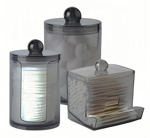 PUTOAHAO 3 Stk Wattepadspender,Wattestäbchen Behälter,Wattepads Aufbewahrung,Wattestäbchen Box,Wattepads Aufbewahrungbox, Wattestäbchen Halter für Schminktisch, Bad, Schlafzimmer (schwarze, D)