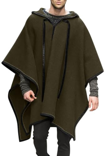 Mymyguoe Poncho da uomo con cappuccio Clint Eastwood Poncho, coperta casual, in lana, con cappuccio, caldo, per cosplay, con cappuccio, stile retrò, cowboy, verde militare, M