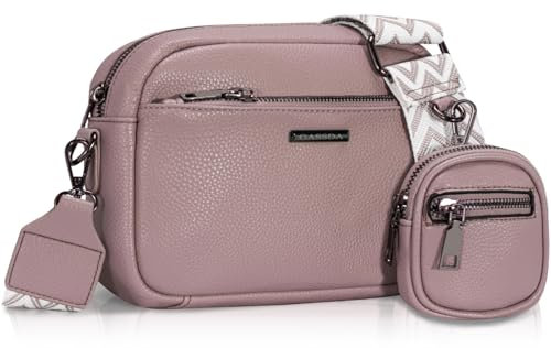 GASSDA Umhängetasche Damen PU Leder Crossbody Bag Handtasche Damen Kleine Taschen mit Abnehmbarem Schultergurt (Dunkelrosa)