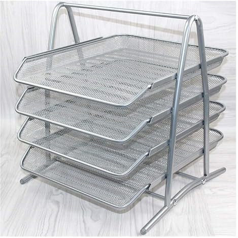 Stapelbara brevkorgar för kontor, Filställ i metall for skrivbordsorganisation Stålnät Brevfack Fyralagers A4-filfack Filsorterare Silver Office Organizer File Organizer