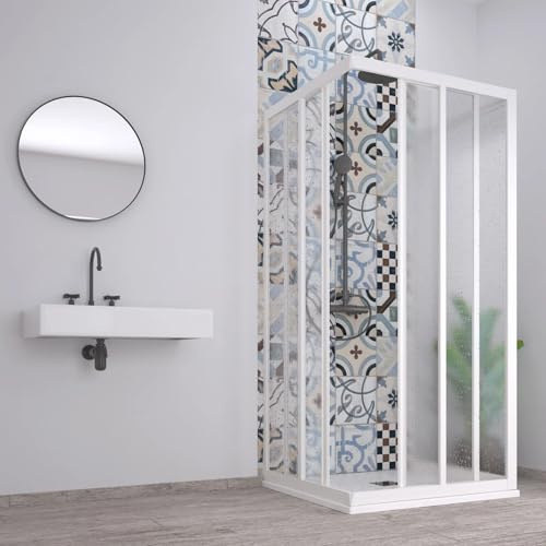 Box doccia 3 Lati Acril in Acrilico con profili in PVC apertura angolare riducibile Made in Italy (Bianco, 70x90x70 cm)