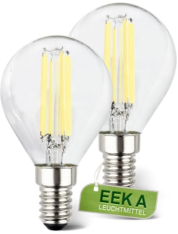 BRILONER - EEK A 2er Set Filament LED Lampe E14 Tropfen, warmweißes Licht, 4W, 840lm, LED Glühbirne, Leuchtmittel, Birne, Glühlampen, Bulb