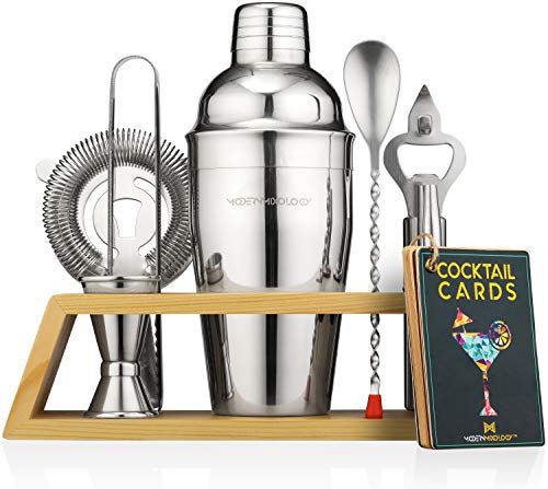 Kit Bartender con supporto in bambù – Set di shaker da cocktail e accessori da bar per Home Bar, mix di bevande e kit mixologia amanti del cocktail