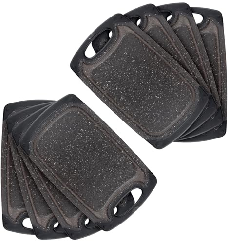 SYUTBOU 8er Set Frühstücksbrettchen Kunststoff, 25 x 15 cm Schneidebrett Klein mit Griff, Küchenbrett Plastik Schwarz für Küche