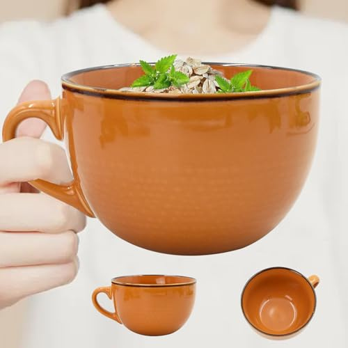 Taza de Café Grande con Asa 700ml, Taza de Cerámica XXL, Tazas de Capuchino, Cuenco de Ensalada, Grande Taza de Té Cerámica Desayuno de Sopa, Cereales, Cumpleaños Regalo de Navidad,Amarillo
