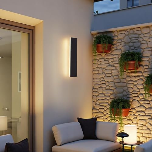 Warmiehomy Outdoor Wall Lights, Modern LED Outside Lights Mains Powered, Ip67 Waterproof External Lights, 3000K Warm White Light Black Exterior & Indoor Wall Light for Front Door Porch Garage, 30cm