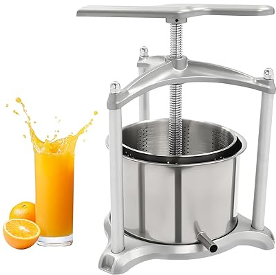 Fruit Wine Press, Wine juicer, 1.6 Gal Fruit Cider Grinder w/Dual Stainless Steel Barrels, Manual Press Machine with Triangular Structure & T-Handle, for Cider Tincture Cheese Herb Vegetables