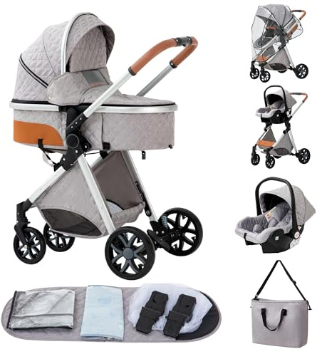 ALYIKOU carrito bebe,carrito bebe 3 en 1,Adecuado para 0-3 años, carga máxima de 25 kg, sistema de carro bebe viaje plegable, incluidos adaptadores de accesorios
