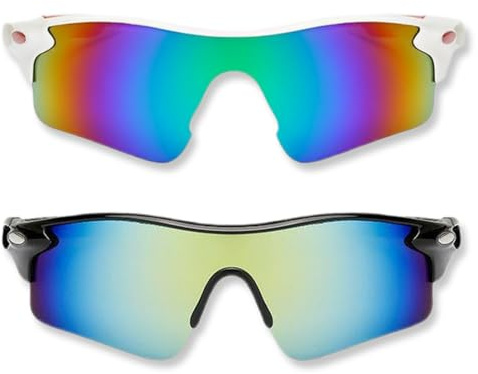 SGERUFZ 2 Lunettes de Soleil Sport pour Enfants, UV400, Lunettes avec Monture Légère, Idéales pour Cyclisme, Baseball, Golf, Garçons et Filles