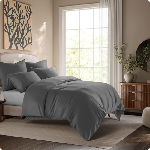 Seralino Lyocell Bettwäsche 155x220 Dunkelgrau + 80x80 cm Grau | 100% Lyocell (Tencel)| besonders weiche hochwertig | Reißverschluss | Oeko-Tex | für Allergiker geeignet| Atmungsaktiv gegen Schweiß