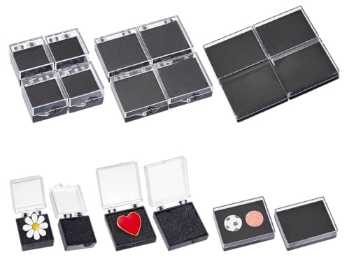 HOBBIESAY 18Pcs 3 Sizes Clear Plastic Gift Box For Pin Plastic Lapel Pins Storage Boxes Brooch Pins Storage Box Lapel Pin Gemstone Organizer Display Boxes with Foam for Jewelry Badges