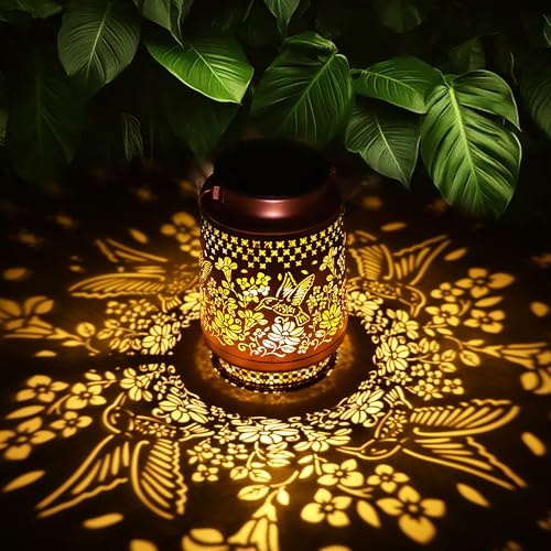 Christmas & Birthday Gifts for Mum Women, Hummingbird Solar Lanterns Garden Ornaments Outdoor, Hummingbird Gifts Presents for Mum Grandma Her, Metal Hanging Garden Lights for Patio Lawn Yard