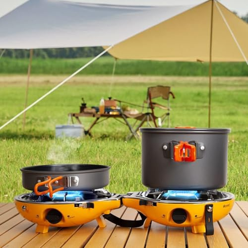 Camping Stove Gas Portable Grill, 17000 BTU, 2 Adjustable Burners, Piezo Ignition, Outdoor Gas Cooker for Hiking, Trekking, Picnic