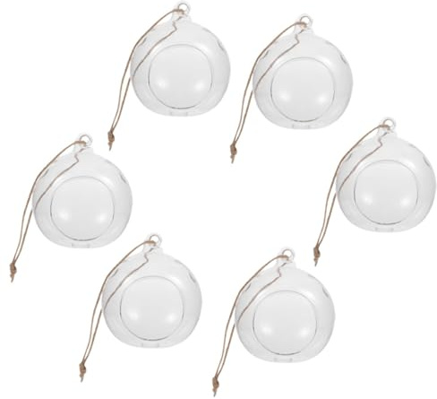 SHINEOFI 6 Piezas Unidades de Esferas de Vidrio Colgantes con Abertura Amplia para Aireación Portavelas para Tealight Jarrones Suspendidos de Cristal para Decoración Interior y DIY con