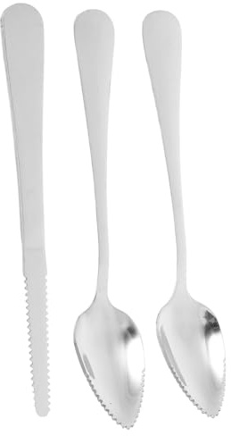 Toyvian Utensilios de Cocina de Acero Inoxidable para Frutas con Cuchara de Pomelo Dentada y Cuchillo Ergonómico para Kiwi Postres y Ensaladas Variadas