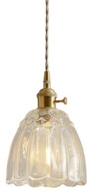 Hängsmycke i vintagestil av glas och brons med genomskinliga armstöd, lämplig för entré, sovrum, lanthus, köksö, hall.