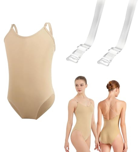 Azushwer Nude Leotard for Women & Girls, Ballet Leotards for Girls Camisole Leotard for Ballet Dance Gymnastics Camisole Leotards Dancewear with Adjustable Strap & Clear Strap
