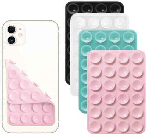 YAYNO 4 stycken silikon mobiltelefon sugpropp hållare dubbelsidig halkfri handsfree klibbig silikon sugkopp mobiltelefonfodral för selfies och videor sugkoppar mobiltelefonhållare för alla