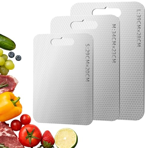 3 PCS Titan Schneidebrett Spülmaschinenfest, Multifunktional Edelstahl Schneidebrett, Beidseitige Titanium Cutting Board, Lebensmittelecht, Antibakteriell & BPA Frei