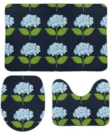3 Piezas Juego De Alfombra De Baño Hortensia Azul Alfombra De Ducha Durable Moda Alfombras De Cama, para Cocina, Bathroom, Dormitorio