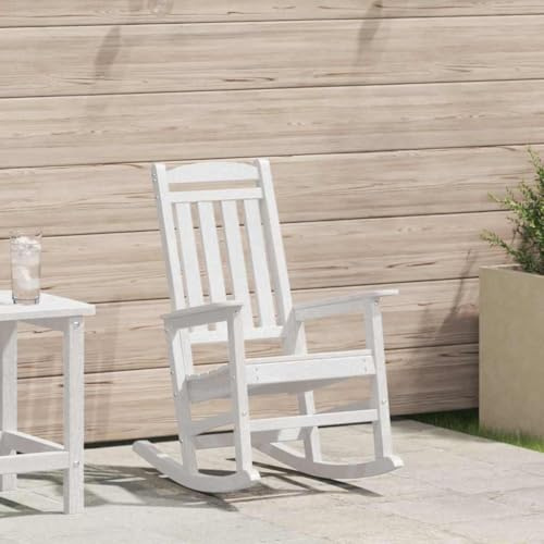 Drainlyn Gungstol, trädgårdsstol, vit, 92 x 70 x 108 cm, HDPE-väderbeständig, med armstöd, utomhus, balkongstol, terrassstol, avkoppling för utomhusbruk