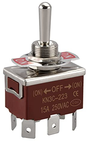 Heschen metal toggle switch DPDT, KN3C-223, momentary (ON)/OFF/(ON) 3 position 15A 250VAC 6 tab terminal CE