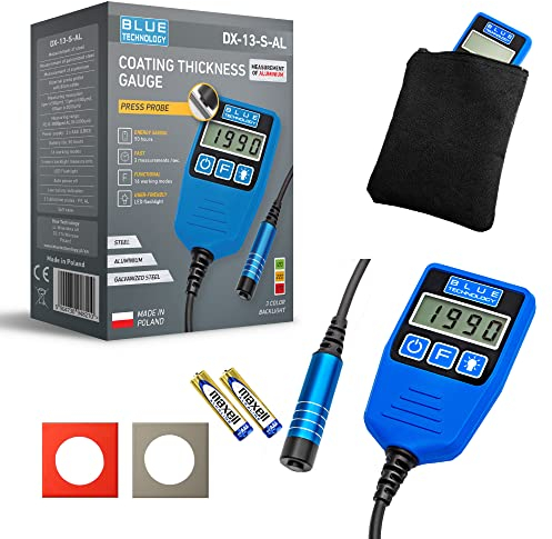 Blue Technology Coating Thickness Gauge for Car DX-13-S-AL | Paint Thickness Gauge Steel and Aluminium Bodies | Paint Meter Movable Flat Probe | Paint Tester Measuring Range up to 3000 µm | Made in EU