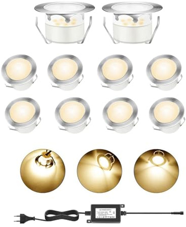 YZGWZLD Bodeneinbaustrahler LED 10 Stück LED-Bodeneinbauleuchte, IP67 wasserdicht 3200K Warmweiß DC12V 45mm Deckenstrahler Außenleuchten für Küchentreppe Balkon Terrasse