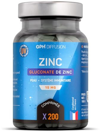 Gluconate de Zinc - 15 mg - 200 comprimés - Peau - Système Immunitaire - GPH Diffusion