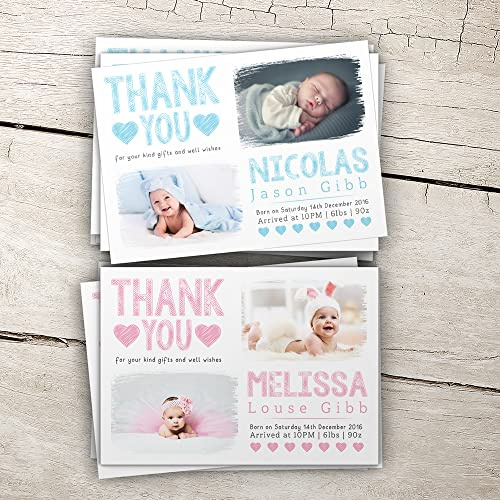 Baby Thank You Cards, Personalised, Birth Announcement, Girl or Boy Thank You Cards (Design 4)