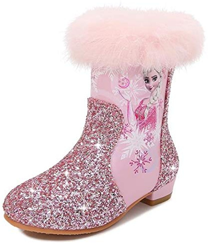 Kosplay Stivali da Principessa Ragazze Elsa Bambini Stivali da Neve Morbide Fodera Calda Stivaletti Ragazze Inverno Scarponi da Sci all'aperto Partito Principessa Scarpe Eleganti