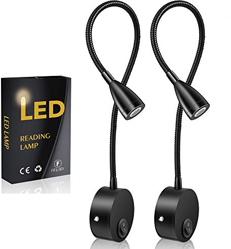 Leselampe,2PCS LED-Bettleuchten für die Wandmontage;Nachttischlampen mit Aluminium;Nachtbeleuchtung als Wandlampe,warm-weiß,200LM/3000K/3W110-240V AC,Strahlwinkel:30 °,Schwanenhals Länge:38cm