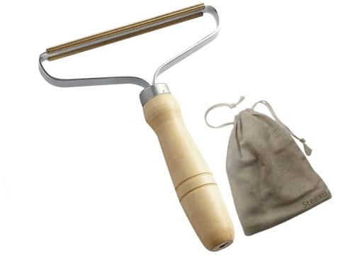 Steexu Lint Remover Clothes Debobbler - Portable Fabric Shaver Bobble Remover From Clothes - Dog Hair Remover Carpet Scraper Tool - RustFree Metal Blades and Ergonomic Wood Handle
