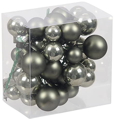 Bündel mit Glaskugeln an Draht (insg. 36 Weihnachtskugeln) - Weihnachtsdeko - Baumkugeln an Draht - Adventsdeko zum Stecken - Spiegelbeeren (Granitgrün)