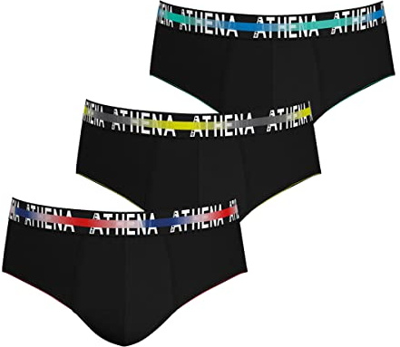 Athena - Lot de Slips Homme Endurance 24h - Coton Stretch - Traitement Anti-Bactérien, Coupe Sport, Triple Couture, Doublure à l’Avant - Label Oeko-TEX® Standard 100