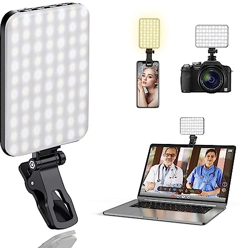 ALTSON 60 LED Portable Selfie Light Video Conference Lighting with Clip and Camera Tripod Adapter, Rechargeable 2200mAh CRI 97+, 3 Lighting Modes for Mobile Phones iPhone Camera Laptop Photo Make-up