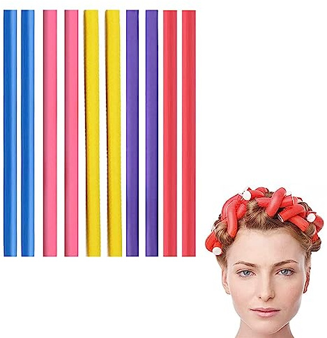 JEOPKO 10Pcs Flexi Rods for Hair, Curlers Rollers Long and Short Hair Heatless Magic Sleeping Styling DIY Salon Bendy Rollers, Curling Rod Flexible Rods, blue, purple, pink, yellow, red