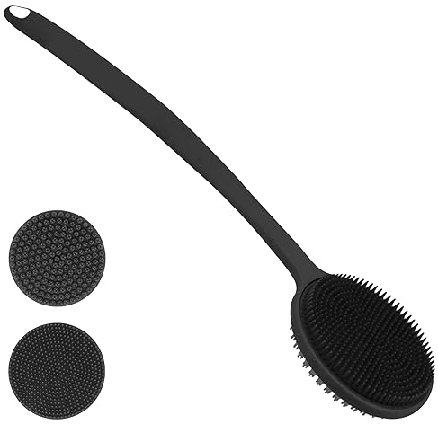 Silikon-Körperwäscher für die Dusche mit langem Griff, doppelseitige Duschbürste für Duschpeeling und Massage kann reichhaltigen Schaum erzeugen, Rückenwäscher mit langem Griff für Männer