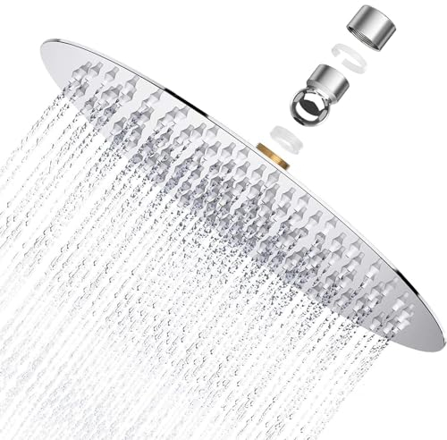 10 Zoll Regendusche,Duschkopf Edelstahl AISI304 Duschkopf Regenduschkopf Mit Anti-Kalk-Düsen Ultradünner Kreisförmiger Hochdruck Duschkopf Verstellbarer Kopfbrause Mit Poliert Spiegeleffekt Für Bad