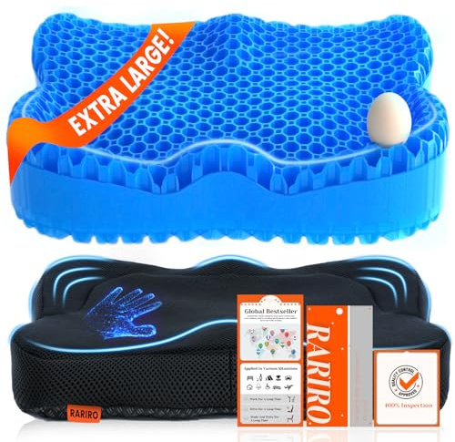 RARIRO Cuscino per Sedile in Gel, Extra 50 cm di Cuscini per Sedile di Sedia a Rotelle, Cuscini Morbidi per Auto, Sedia da Ufficio per Sollievo dal Dolore al Coccige e Sciatica, Cuscino Ergonomico